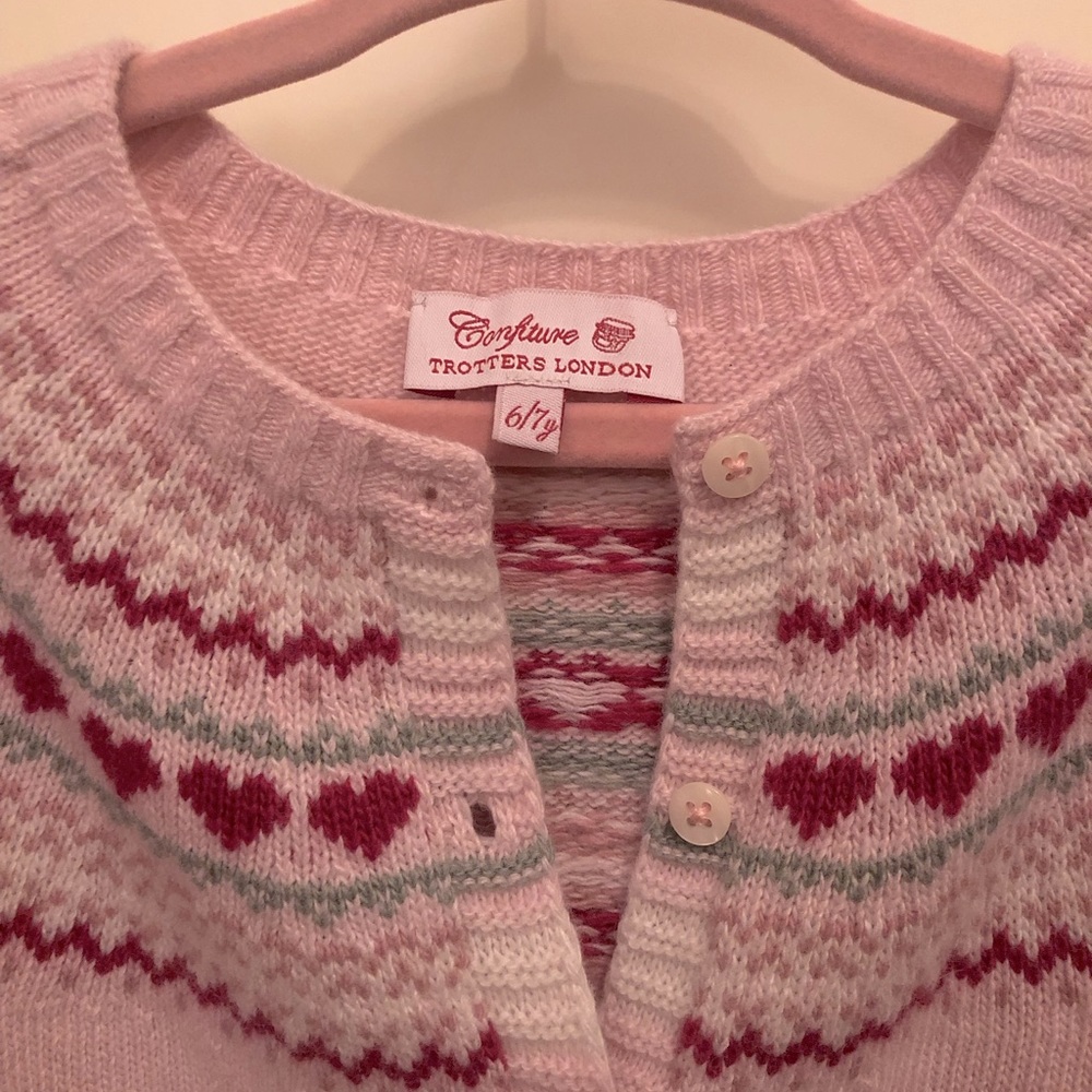 Trotters London pink Fair Isle sweater sz 6/7